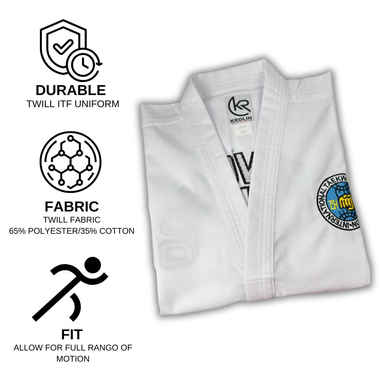 kROLIN-POWERTWILL - ITF Taekwondo Uniform– White Belt Included
