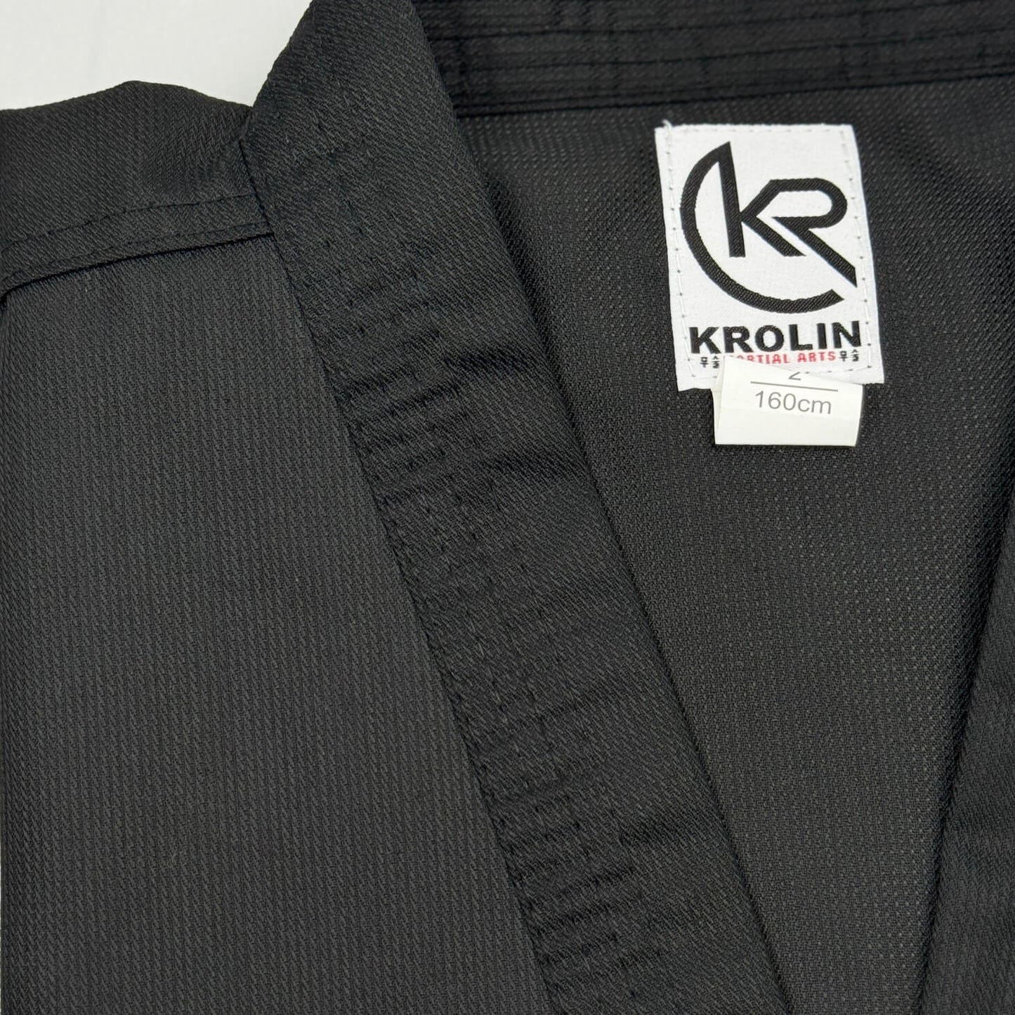 KROLIN Hybrid Pro Taekwondo Uniform – Black with Black Neck -White Belt Included.