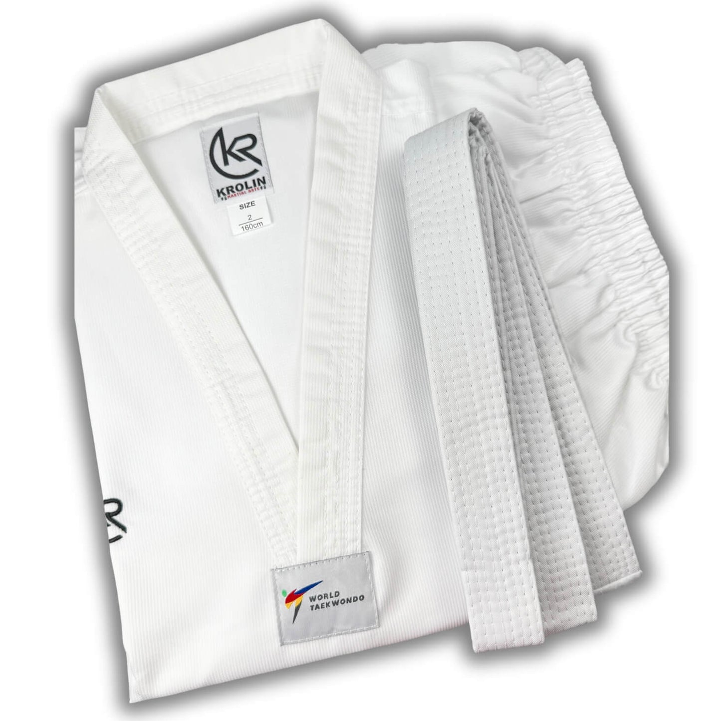 KROLIN HYBRYD PRO – White V-Neck Taekwondo Dobok with elastic waistband, beginner uniform