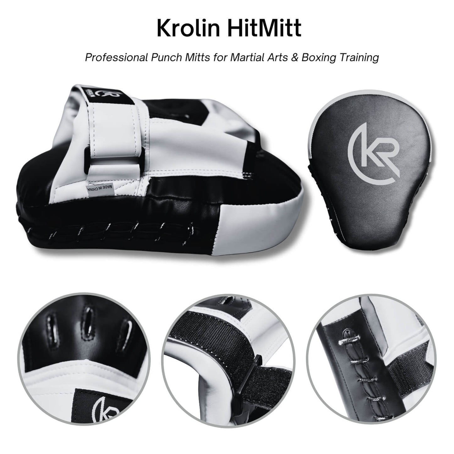Close-up of Krolin HitMitt punch mitt – ergonomic palm grip and breathable hand compartment for trainers