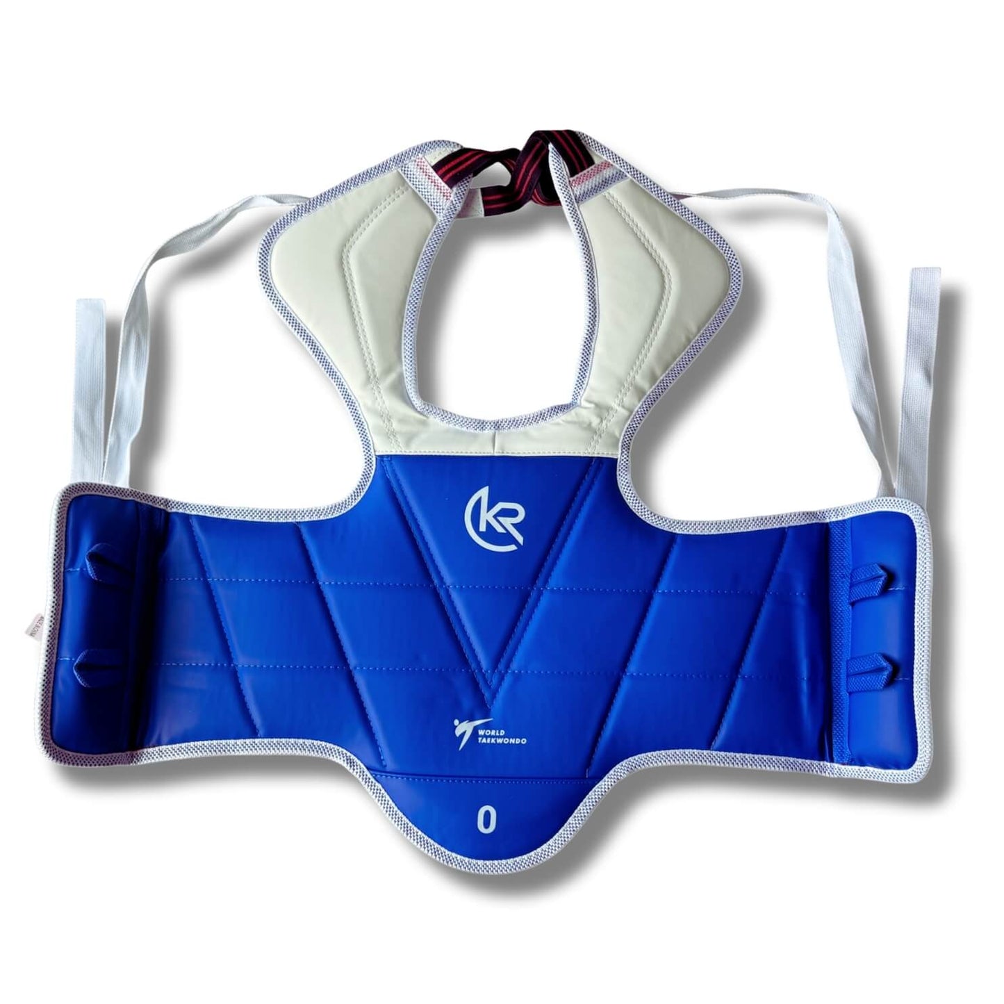 Krolin SHIELD-PRO reversible chest protector – red and blue Taekwondo body guard for sparring and competition. BLUE SIDE