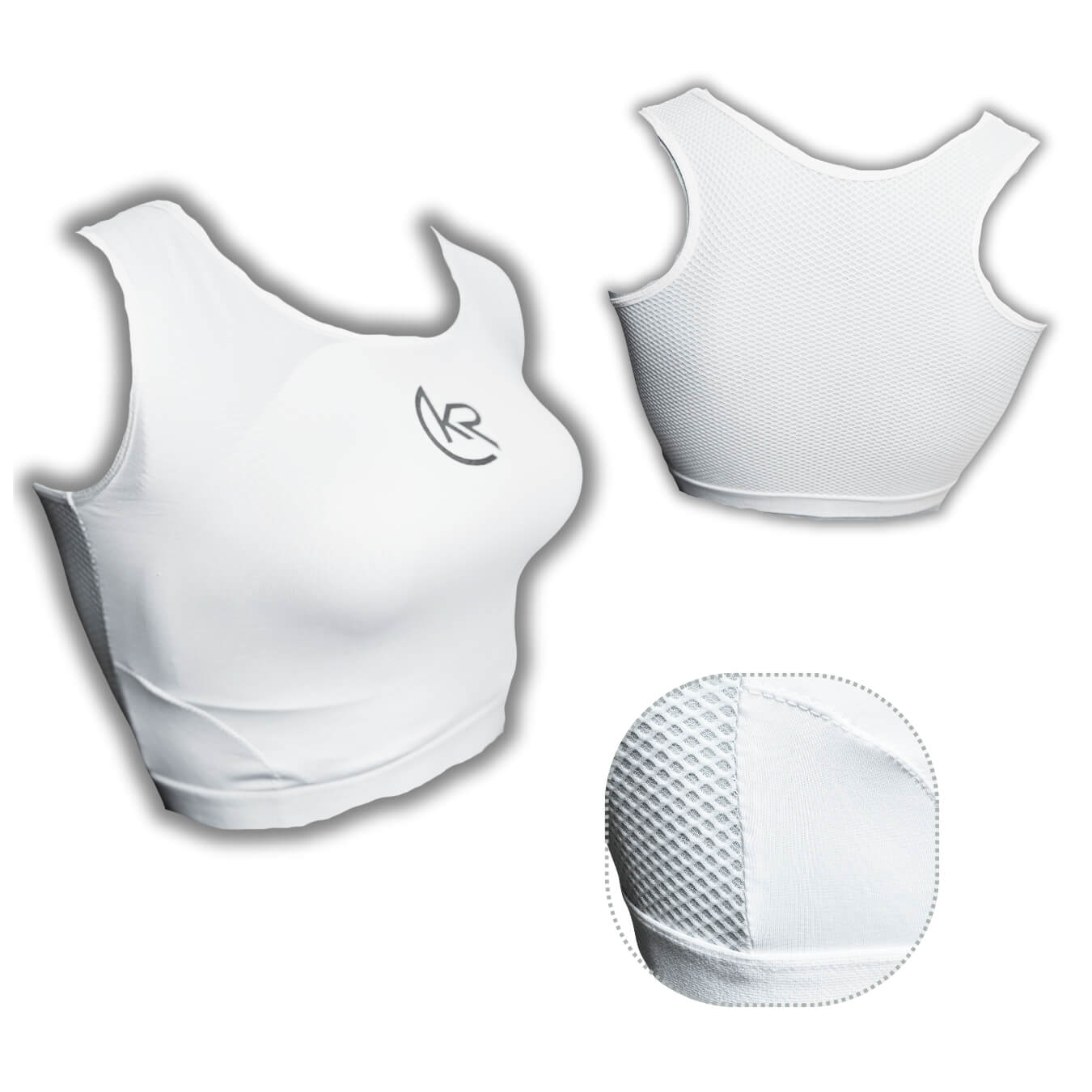 Close-up of Krolin AeroShield Women’s padded chest protector – elastic underband and contoured fit for comfort and support