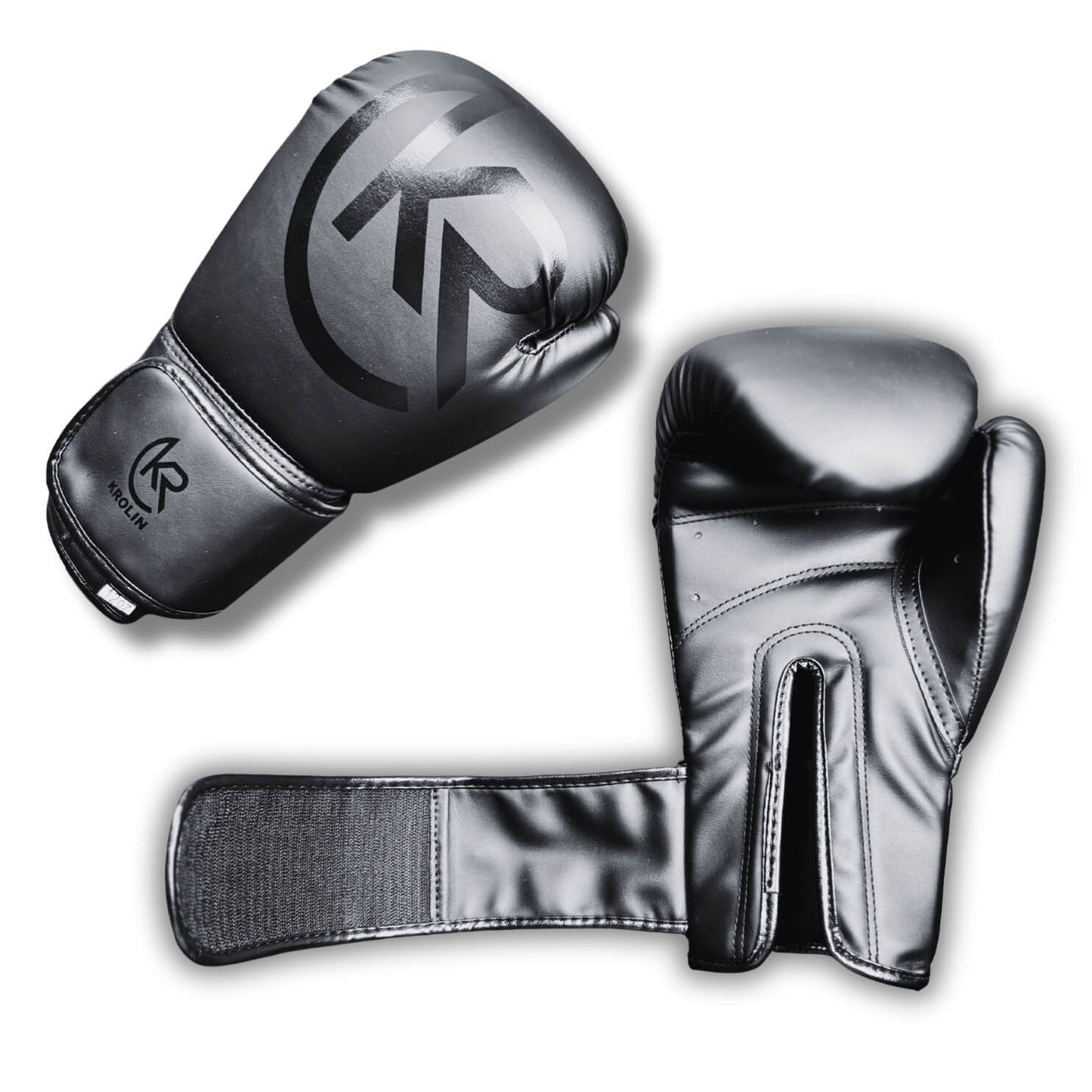 Black Krolin IronFist boxing gloves with secure wrist strap – premium synthetic leather training gear for boxing and martial arts