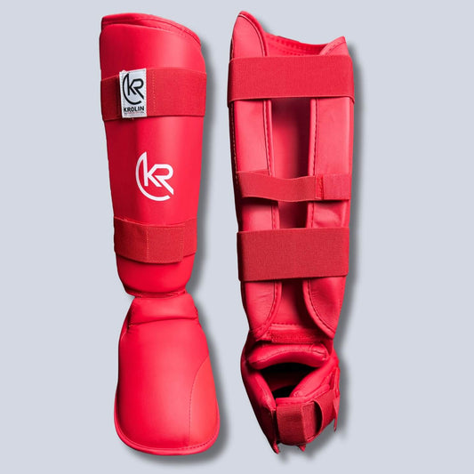 KROLIN SHIELDSTEP red Taekwondo shin and instep protector with dual straps and reinforced padding Red Color