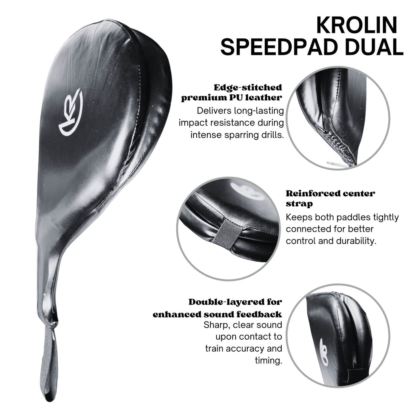 Krolin Speedpad Dual paddle with features highlighted on a white background