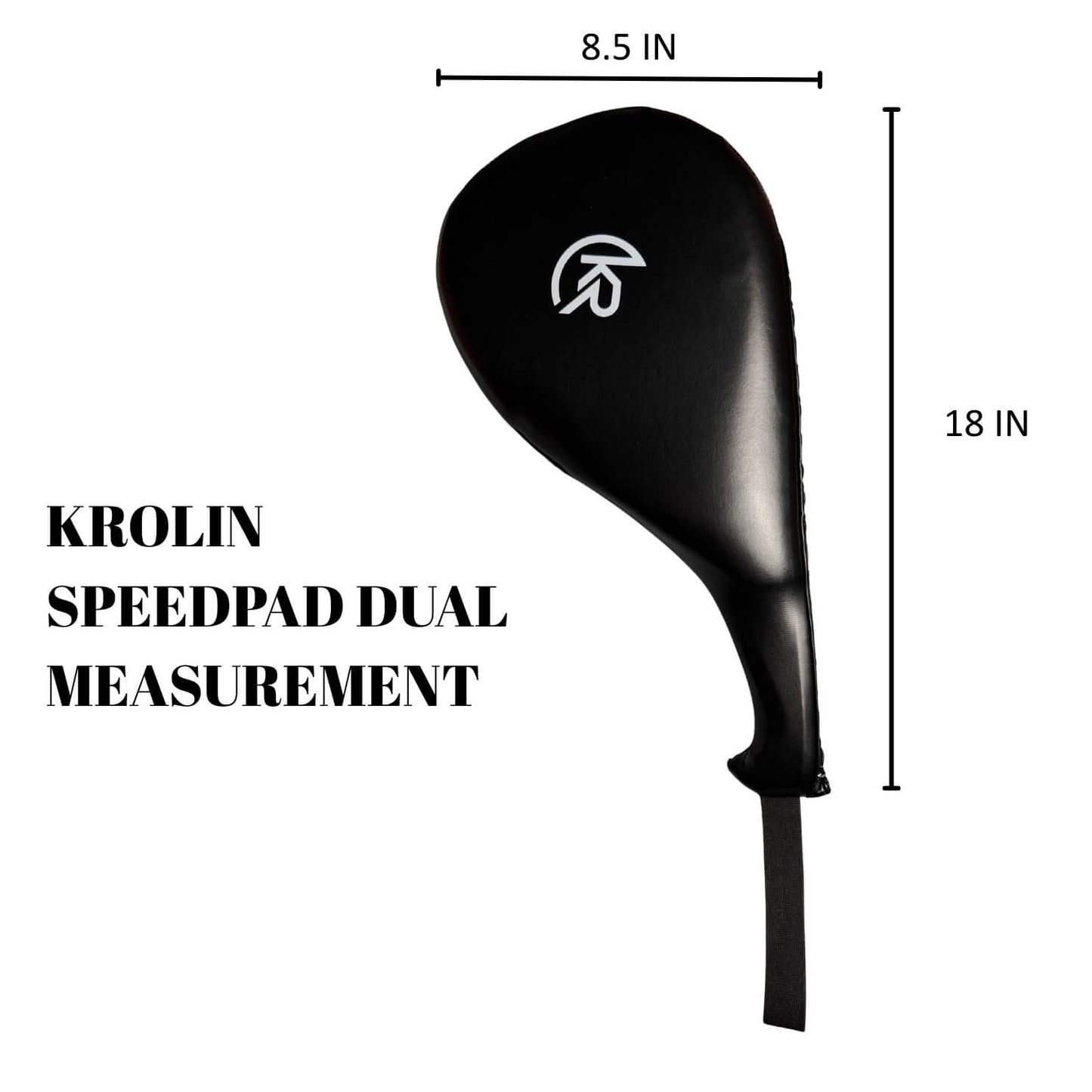 Black Krolin Speedpad with measurements on a white background