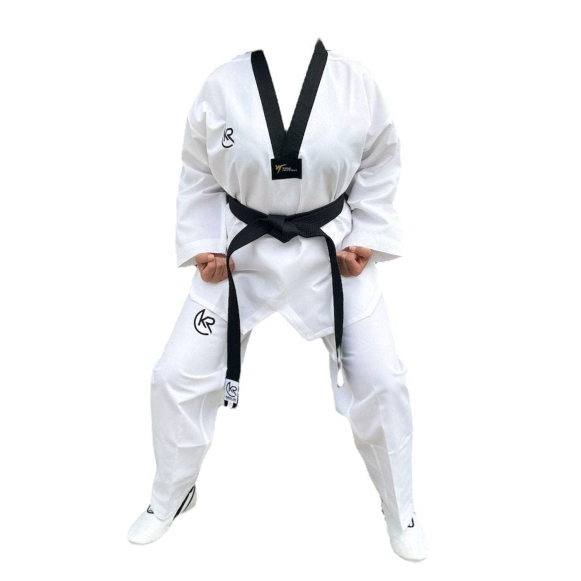 KROLIN Ribbed Fabric Taekwondo Uniform Black V-Neck