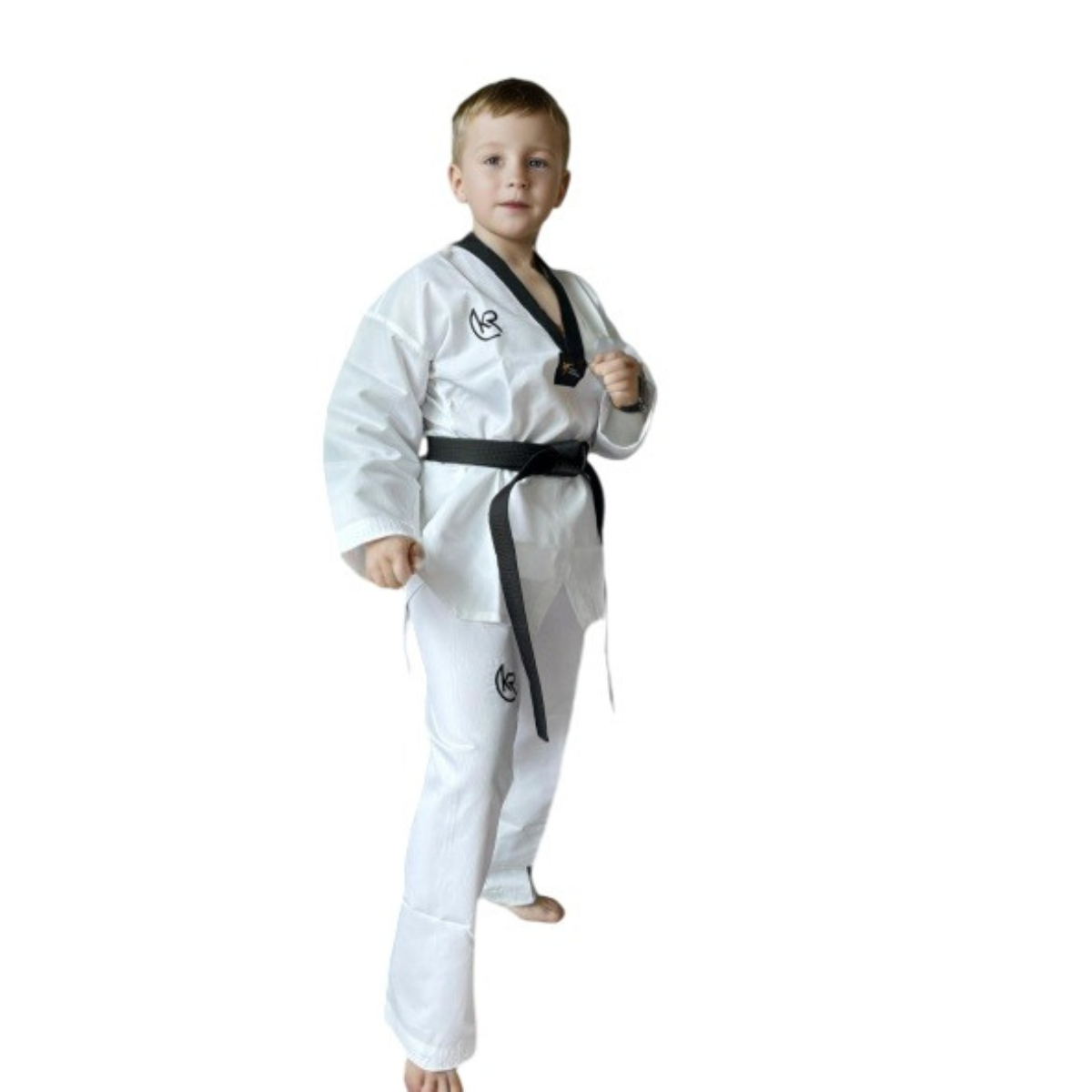 KROLIN Ribbed Fabric Taekwondo Uniform Black V-Neck