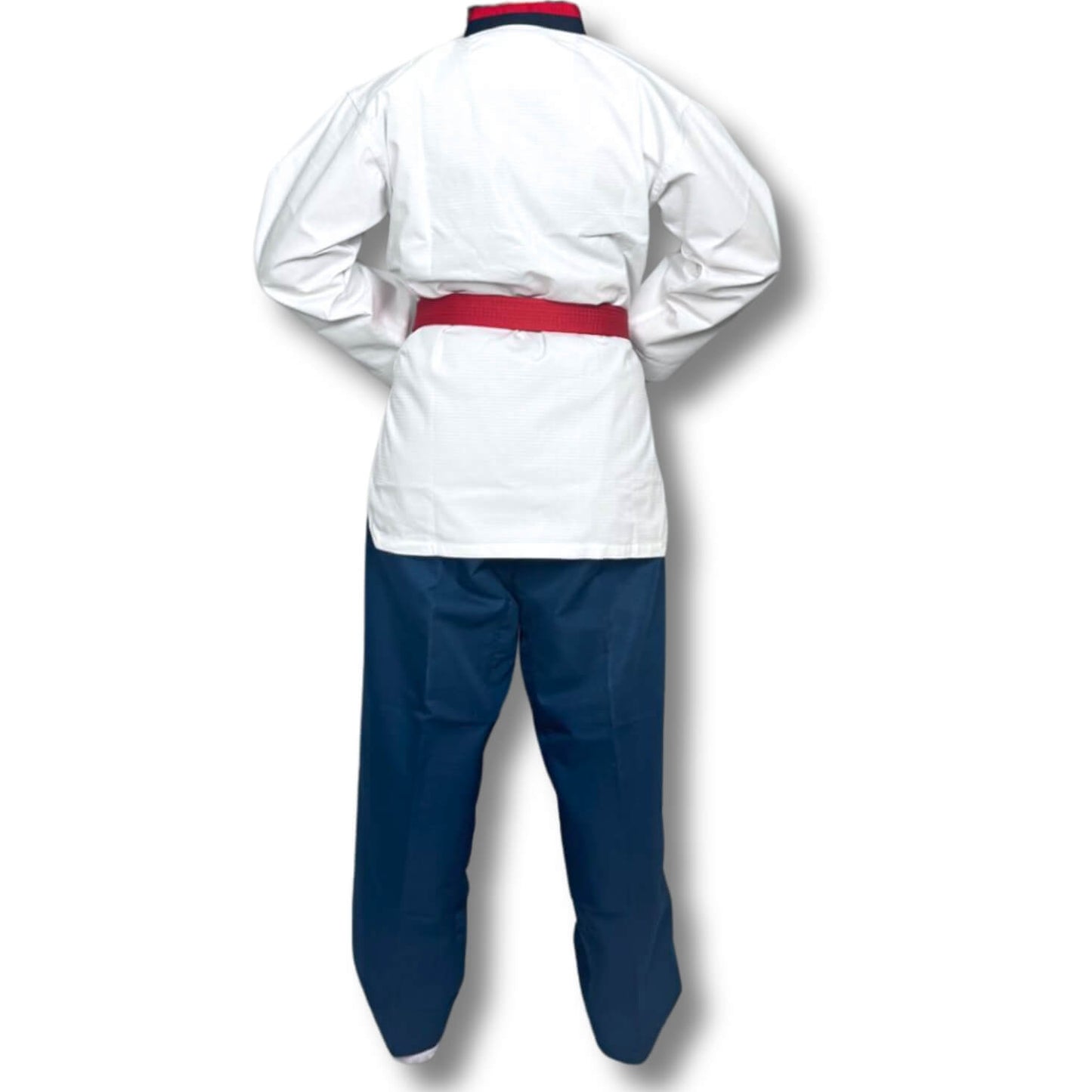 Krolin PoomStar Male Jr – Male Junior Taekwondo Poomsae Uniform (Blue Pants, WTF Approved, 65/35 Poly-Cotton)