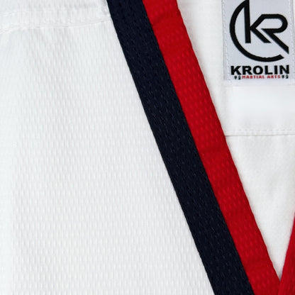 Krolin PoomStar Male Jr – Male Junior Taekwondo Poomsae Uniform (Blue Pants, WTF Approved, 65/35 Poly-Cotton)