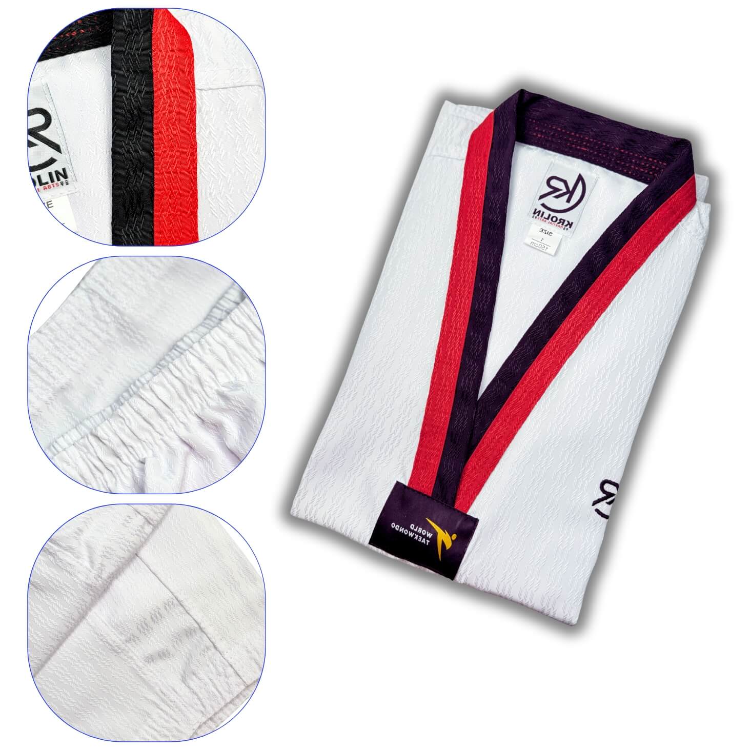 KROLIN AERODRY Red & Black V-Neck Uniform – Fabric close-up, stitching and breathable mesh panels