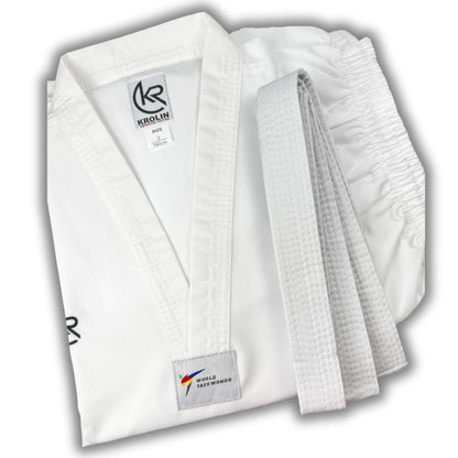 KROLIN HYBRYD PRO – White V-Neck Taekwondo Dobok with elastic waistband, beginner uniform