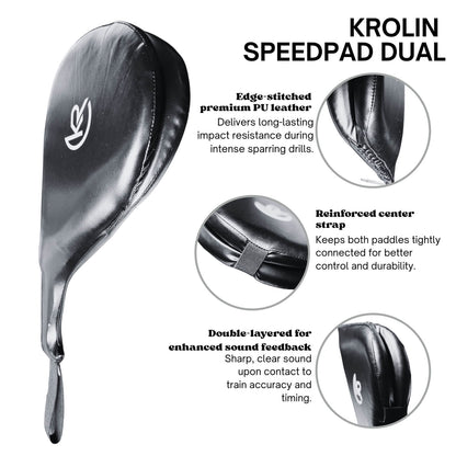 Krolin Speedpad Dual paddle with features highlighted on a white background