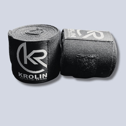 Krolin StrikeWrap 3m black boxing hand wraps rolled.