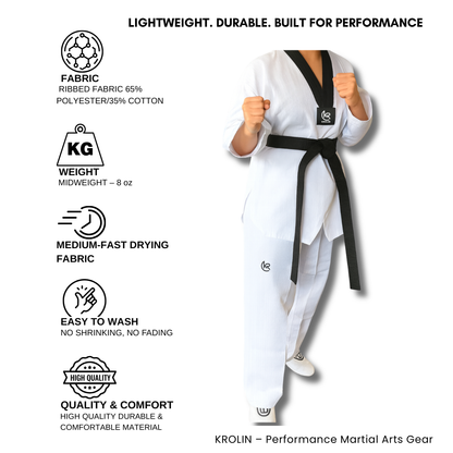 KROLIN-HYBRID PRO  Taekwondo Uniform Black V-Neck